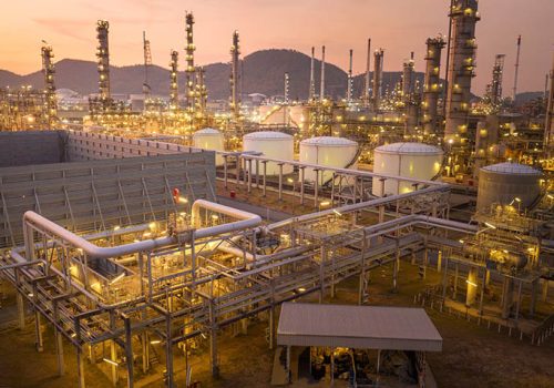 Oil Refinery pant. Gas Petrochemical Chemical Equipment Prodiction import export Concept, Crude Oil Refinery Plant Steel Pump Pipe line and Chimney and Cooling tower, Chemical Petrochemical plant